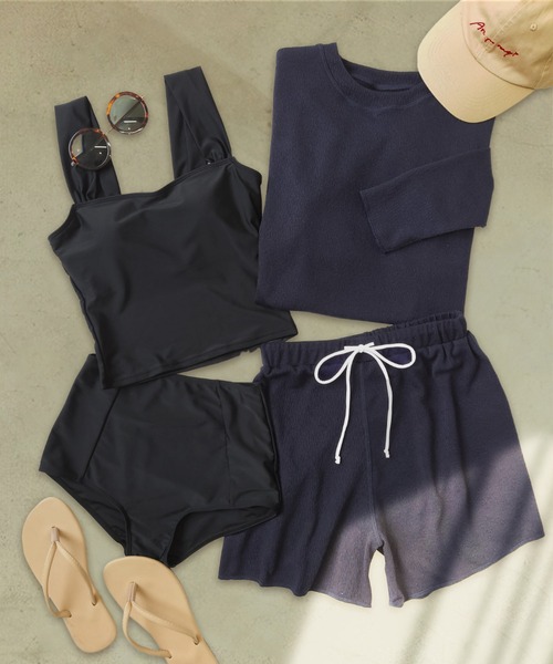 OSYAREVO(オシャレボ)の「水着 レディース 体型カバー ラッシュガード 4点セット タンキニ フィットネス 水陸両用 ビキニ ショートパンツ セットアップ セパレート(水着・レディース・グレー/カーキ/ベージュ/ブルー/ブラウン/ブラック/グレー系その他/ブルー系その他/ベージュ系その他/カーキ系/ブラウン系その他/ホワイト/ネイビー/レンガ/ミント/モカ・MEDIUM/X-LARGE/LARGE/SMALL/XX-LARGE)」の13枚目の写真