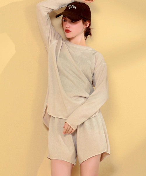 OSYAREVO(オシャレボ)の「水着 レディース 体型カバー ラッシュガード 4点セット タンキニ フィットネス 水陸両用 ビキニ ショートパンツ セットアップ セパレート(水着・レディース・グレー/カーキ/ベージュ/ブルー/ブラウン/ブラック/グレー系その他/ブルー系その他/ベージュ系その他/カーキ系/ブラウン系その他/ホワイト/ネイビー/レンガ/ミント/モカ・MEDIUM/X-LARGE/LARGE/SMALL/XX-LARGE)」の18枚目の写真