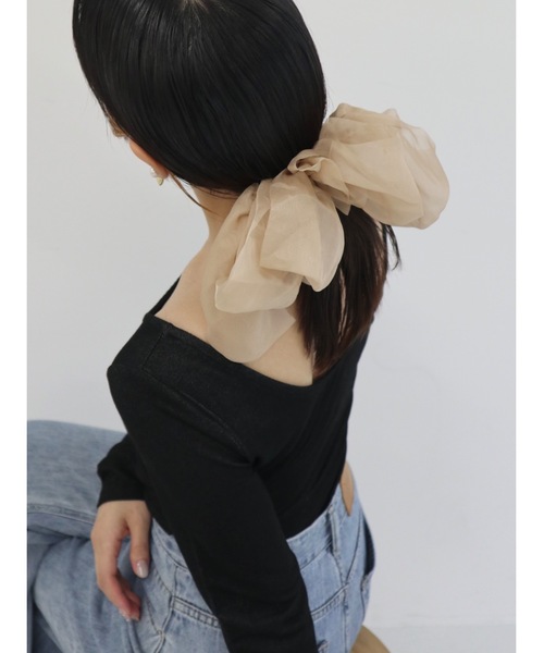 新作♡ フレンチ コーデュロイ 太畝 ヘアゴム バレッタ お揃い ママ シアーリボンバレッタ（バレッタ/ヘアクリップ）｜jumelle（ジュメロ