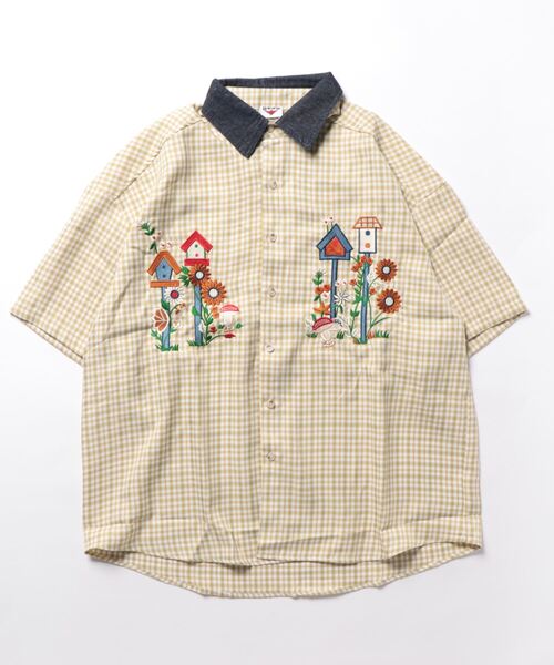 HOOK（フック）の「【HOOK】レトロ調刺繍入りチェック柄半袖シャツ (SS)（シャツ/ブラウス・メンズ・ブラック/イエロー・M/L/XL）」の9枚目の写真