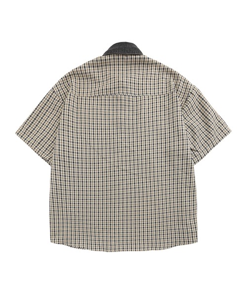 セール】【HOOK】レトロ調刺繍入りチェック柄半袖シャツ（シャツ