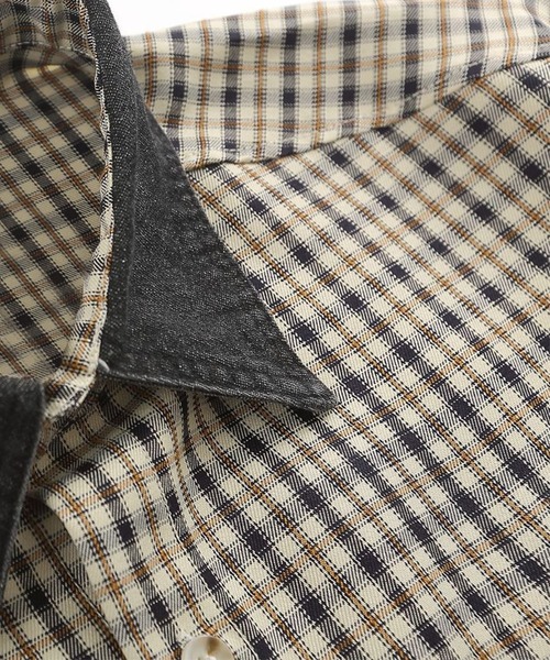 HOOK（フック）の「【HOOK】レトロ調刺繍入りチェック柄半袖シャツ (SS)（シャツ/ブラウス・メンズ・ブラック/イエロー・M/L/XL）」の5枚目の写真