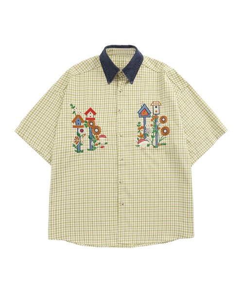 HOOK(フック)の「【HOOK】レトロ調刺繍入りチェック柄半袖シャツ (SS)(シャツ/ブラウス・メンズ・ブラック/イエロー・M/L/XL)」の14枚目の写真