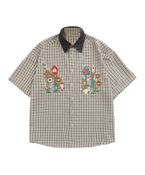 HOOK(フック)の「【HOOK】レトロ調刺繍入りチェック柄半袖シャツ (SS)(シャツ/ブラウス・メンズ・ブラック/イエロー・M/L/XL)」の13枚目の写真