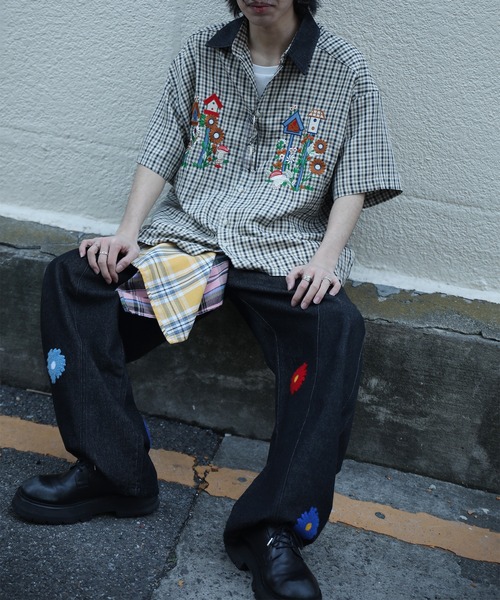 HOOK(フック)の「【HOOK】レトロ調刺繍入りチェック柄半袖シャツ (SS)(シャツ/ブラウス・メンズ・ブラック/イエロー・M/L/XL)」の17枚目の写真