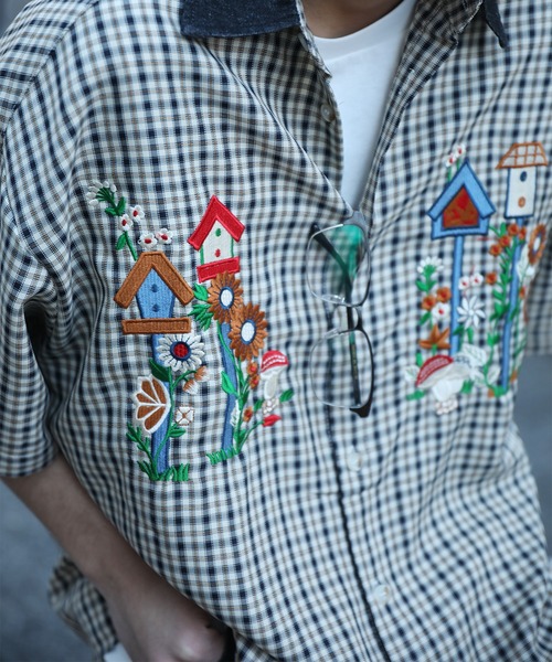 HOOK(フック)の「【HOOK】レトロ調刺繍入りチェック柄半袖シャツ (SS)(シャツ/ブラウス・メンズ・ブラック/イエロー・M/L/XL)」の21枚目の写真