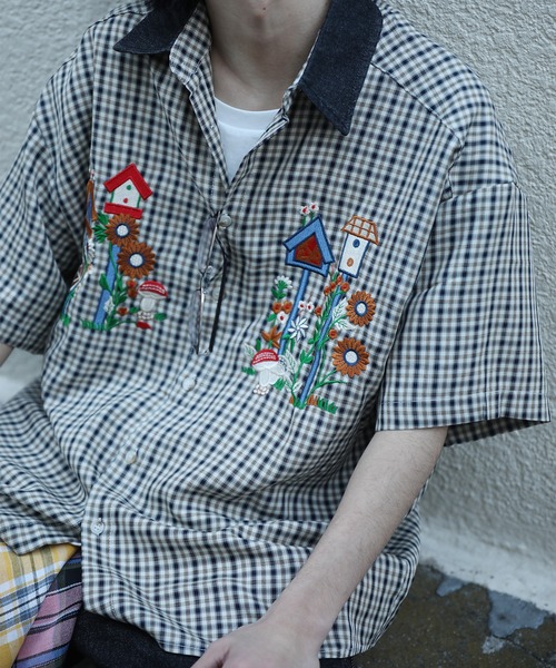 HOOK(フック)の「【HOOK】レトロ調刺繍入りチェック柄半袖シャツ (SS)(シャツ/ブラウス・メンズ・ブラック/イエロー・M/L/XL)」の20枚目の写真