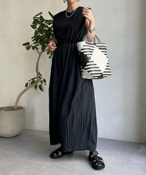 DouDou（ドゥドゥ）の「ドロストドッキングワンピース（ワンピース・レディース・ブラック/ホワイト・FREE）」の5枚目の写真