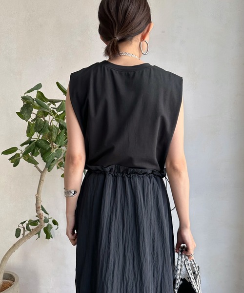 DouDou（ドゥドゥ）の「ドロストドッキングワンピース（ワンピース・レディース・ブラック/ホワイト・FREE）」の9枚目の写真