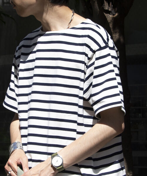 GLOSTER(グロスター)の「【GLOSTER/グロスター】バスクシャツ ボーダーTシャツ ショートスリーブ(Tシャツ/カットソー・メンズ・ネイビー/ホワイト系その他/グリーン系その他/ブルー系その他・S/M/L)」の1枚目の写真