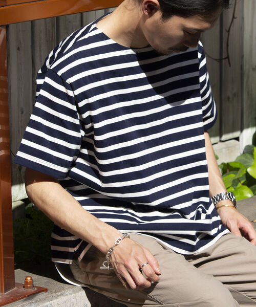 GLOSTER(グロスター)の「【GLOSTER/グロスター】バスクシャツ ボーダーTシャツ ショートスリーブ(Tシャツ/カットソー・メンズ・ネイビー/ホワイト系その他/グリーン系その他/ブルー系その他・S/M/L)」の3枚目の写真