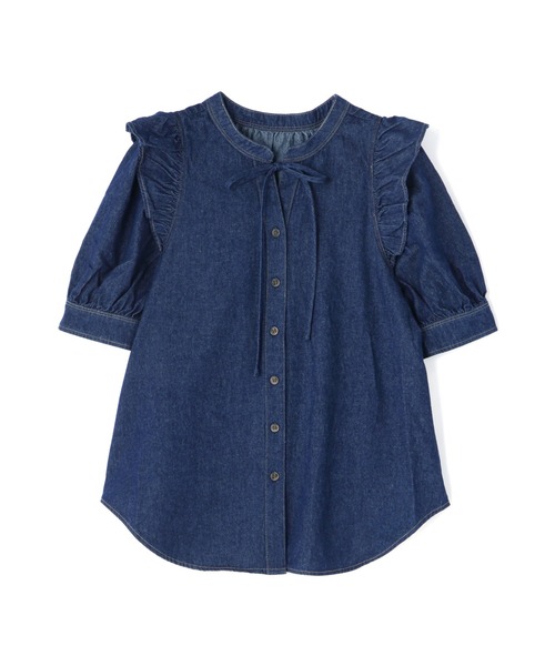 FREE'S MART（フリーズマート）の「肩フリルスキッパー半袖デニムブラウス（シャツ/ブラウス・レディース・ホワイト系その他/ブルー系その他2/ダークネイビー・FREE）」の2枚目の写真