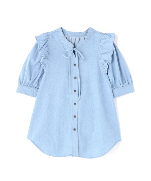 FREE'S MART（フリーズマート）の「肩フリルスキッパー半袖デニムブラウス（シャツ/ブラウス・レディース・ホワイト系その他/ブルー系その他2/ダークネイビー・FREE）」の3枚目の写真