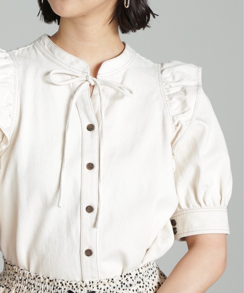 FREE'S MART（フリーズマート）の「肩フリルスキッパー半袖デニムブラウス（シャツ/ブラウス・レディース・ホワイト系その他/ブルー系その他2/ダークネイビー・FREE）」の13枚目の写真