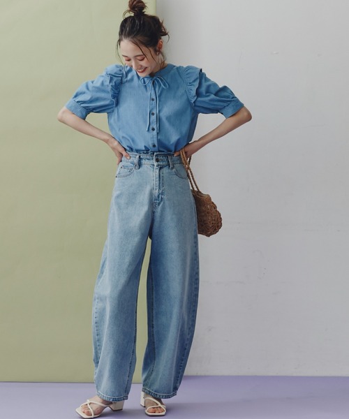 FREE'S MART（フリーズマート）の「肩フリルスキッパー半袖デニムブラウス（シャツ/ブラウス・レディース・ホワイト系その他/ブルー系その他2/ダークネイビー・FREE）」の14枚目の写真