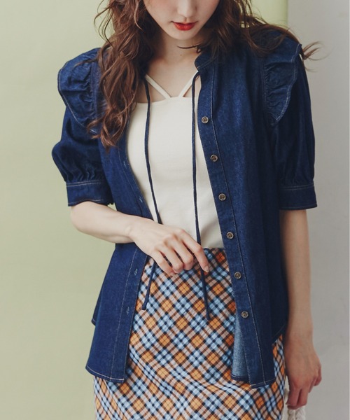 FREE'S MART（フリーズマート）の「肩フリルスキッパー半袖デニムブラウス（シャツ/ブラウス・レディース・ホワイト系その他/ブルー系その他2/ダークネイビー・FREE）」の15枚目の写真