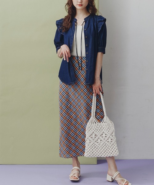 FREE'S MART（フリーズマート）の「肩フリルスキッパー半袖デニムブラウス（シャツ/ブラウス・レディース・ホワイト系その他/ブルー系その他2/ダークネイビー・FREE）」の18枚目の写真