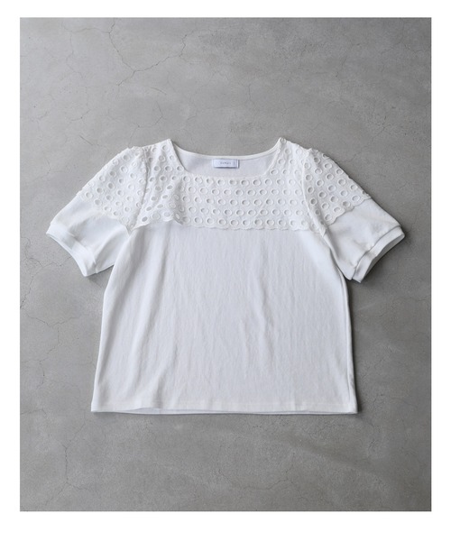 cawaii(カワイイ)の「ドットパンチングレースのスクエアネックプルオーバートップス(Tシャツ/カットソー・レディース・ホワイト・FREE)」の3枚目の写真