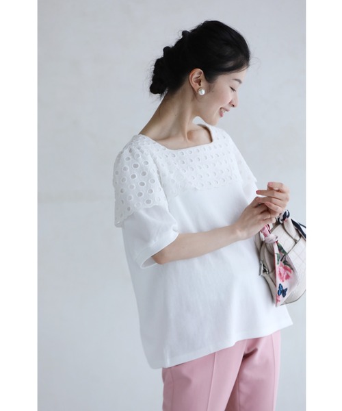 cawaii(カワイイ)の「ドットパンチングレースのスクエアネックプルオーバートップス(Tシャツ/カットソー・レディース・ホワイト・FREE)」の5枚目の写真