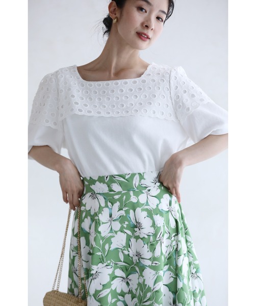 cawaii(カワイイ)の「ドットパンチングレースのスクエアネックプルオーバートップス(Tシャツ/カットソー・レディース・ホワイト・FREE)」の9枚目の写真