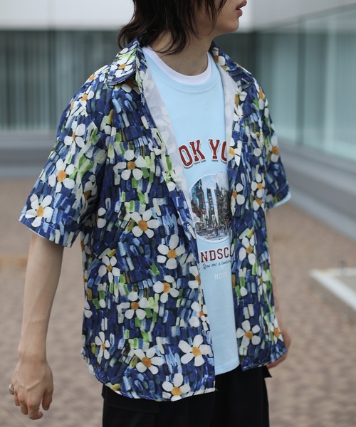 HOOK(フック)の「【HOOK】古着風油絵総柄ビッグシャツ (SS)(シャツ/ブラウス・メンズ・ブルー系その他/ミント/ラベンダー/ネイビー/グリーン/ホワイト/ブルー/ライトブルー/ライトベージュ・L/M/XL)」の1枚目の写真