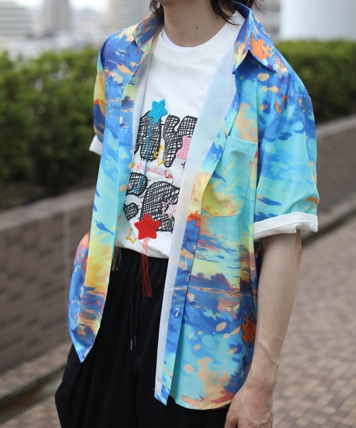 HOOK(フック)の「【HOOK】古着風油絵総柄ビッグシャツ (SS)(シャツ/ブラウス・メンズ・ブルー系その他/ミント/ラベンダー/ネイビー/グリーン/ホワイト/ブルー/ライトブルー/ライトベージュ・L/M/XL)」の6枚目の写真