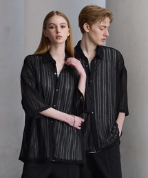 CLEL(�N���C��)�́yCLEL�zLoose Short Sleeves Lace Shirt/���[�Y �������[�X�V���c(�V���c/�u���E�X)
