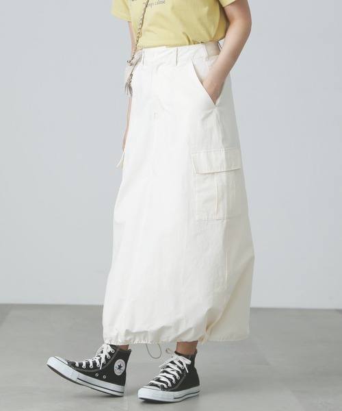 FREE'S MART（フリーズマート）の「◆裾ドロストカーゴスカート（スカート・レディース・カーキ/ブラック/ホワイト・SMALL/MEDIUM）」の14枚目の写真