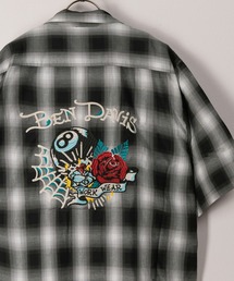 【BENDAVIS／ベンデイビス】GOOD LUCK SHIRTS エイトボール＆タトゥーグラフィックオープンカラーシャツ/ボーリングシャツ/ワンポイント/バックデザイン/ビッグシルエット