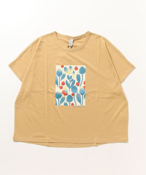 Emago（イマゴ）の「EMAGO 水彩植物プリント半袖Tシャツ（Tシャツ/カットソー・レディース・マスタード/パープル/ホワイト・FREE）」の14枚目の写真