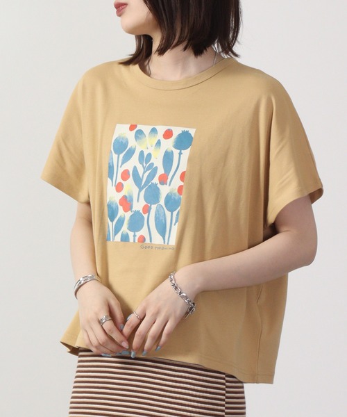 Emago（イマゴ）の「EMAGO 水彩植物プリント半袖Tシャツ（Tシャツ/カットソー・レディース・マスタード/パープル/ホワイト・FREE）」の18枚目の写真