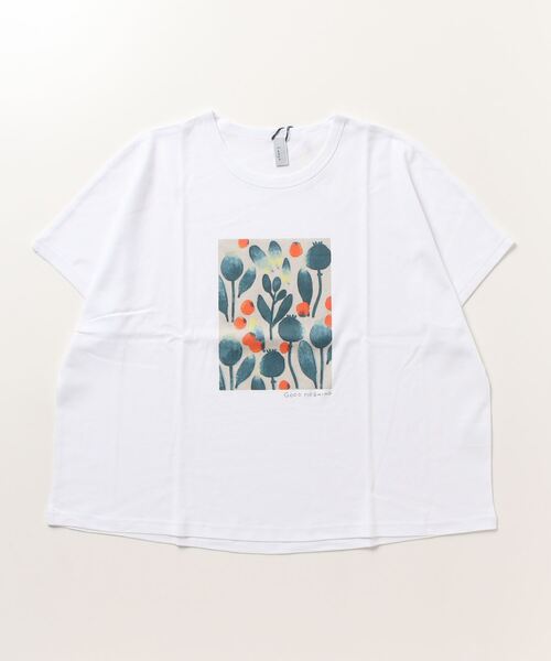 Emago（イマゴ）の「EMAGO 水彩植物プリント半袖Tシャツ（Tシャツ/カットソー・レディース・マスタード/パープル/ホワイト・FREE）」の22枚目の写真