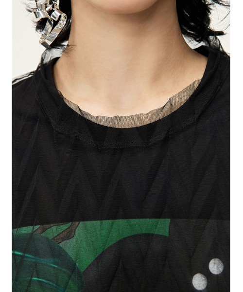 JNBY（ジェーエヌビーワイ）の「Electronic Plum-print Cotton T-shirt（Tシャツ/カットソー・レディース・ブラック/ホワイト・36/38/40）」の13枚目の写真