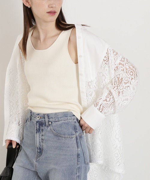 N.(N. Natural Beauty Basic)(エヌエヌナチュラルビューティーベーシック)の「◆スクエアニットタンクトップ(ニット/セーター・レディース・オフホワイト/ブラック・MEDIUM)」の2枚目の写真