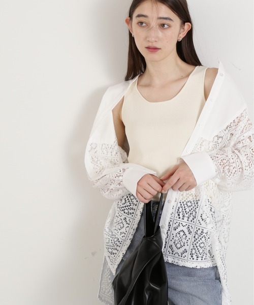 N.(N. Natural Beauty Basic)(エヌエヌナチュラルビューティーベーシック)の「◆スクエアニットタンクトップ(ニット/セーター・レディース・オフホワイト/ブラック・MEDIUM)」の3枚目の写真