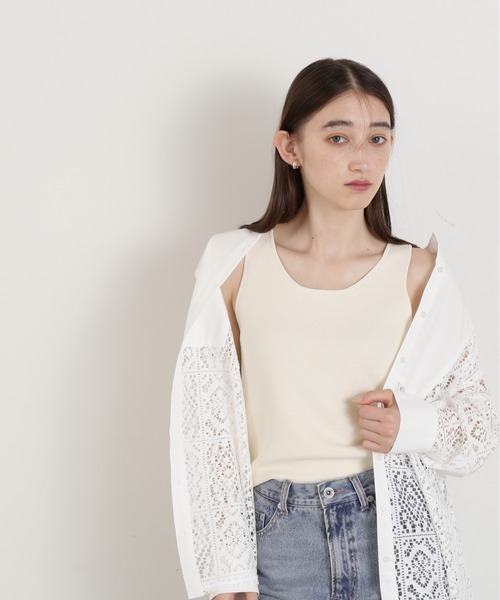 N.(N. Natural Beauty Basic)(エヌエヌナチュラルビューティーベーシック)の「◆スクエアニットタンクトップ(ニット/セーター・レディース・オフホワイト/ブラック・MEDIUM)」の4枚目の写真