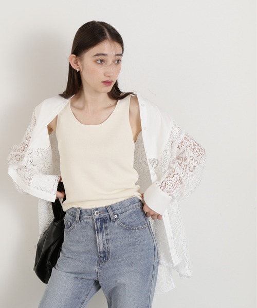 N.(N. Natural Beauty Basic)(エヌエヌナチュラルビューティーベーシック)の「◆スクエアニットタンクトップ(ニット/セーター・レディース・オフホワイト/ブラック・MEDIUM)」の9枚目の写真