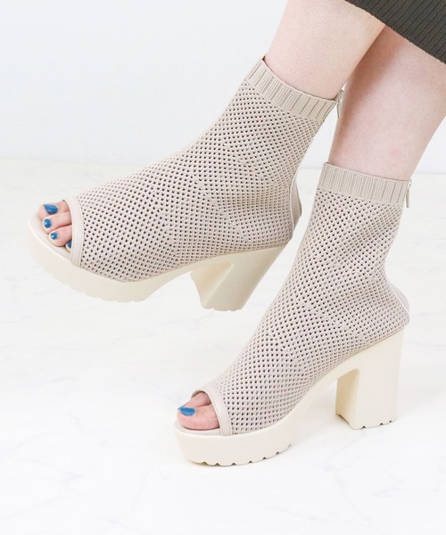 LibertyDoll（リバティードール）の「LibertyDoll/+9cm 軽量厚底 メッシュニットブーツサンダル(9115)（サンダル・レディース・ブラック/アイボリー・S/M/LL/L）」の7枚目の写真