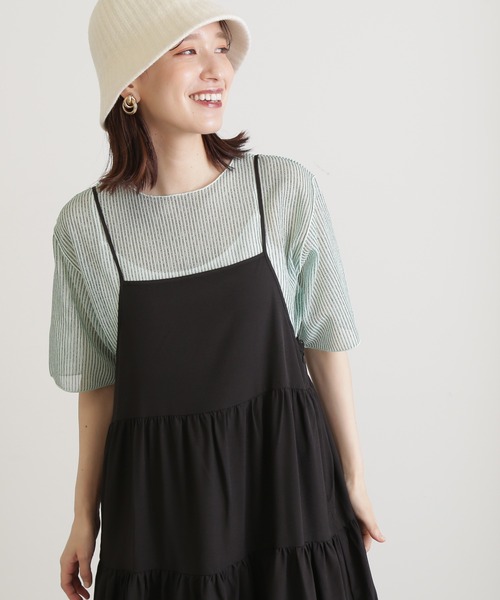 N.（N. Natural Beauty Basic）（エヌエヌナチュラルビューティーベーシック）の「◆ストライプシアーＴブラウス（シャツ/ブラウス・レディース・グレー/ミント/ベージュ・MEDIUM）」の3枚目の写真