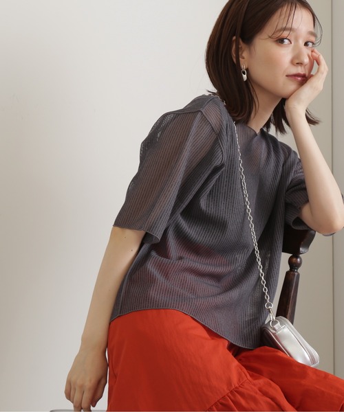 N.（N. Natural Beauty Basic）（エヌエヌナチュラルビューティーベーシック）の「◆ストライプシアーＴブラウス（シャツ/ブラウス・レディース・グレー/ミント/ベージュ・MEDIUM）」の4枚目の写真