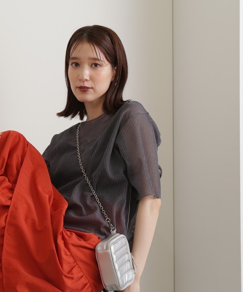 N.（N. Natural Beauty Basic）（エヌエヌナチュラルビューティーベーシック）の「◆ストライプシアーＴブラウス（シャツ/ブラウス・レディース・グレー/ミント/ベージュ・MEDIUM）」の9枚目の写真
