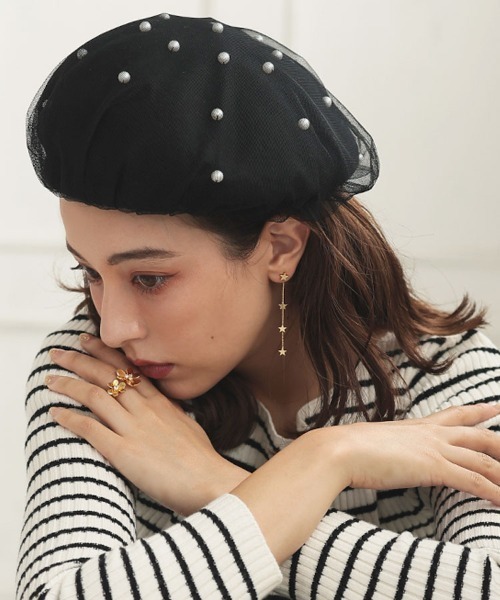 DONOBAN(ドノバン)の「パールチュールベレー帽(ハンチング/ベレー帽・レディース・ブラック・F)」の4枚目の写真