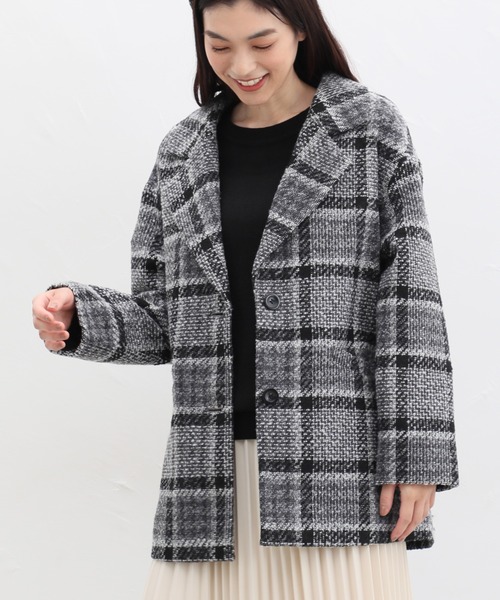 Honeys（ハニーズ）の「チェック柄ツイードコート（チェスターコート