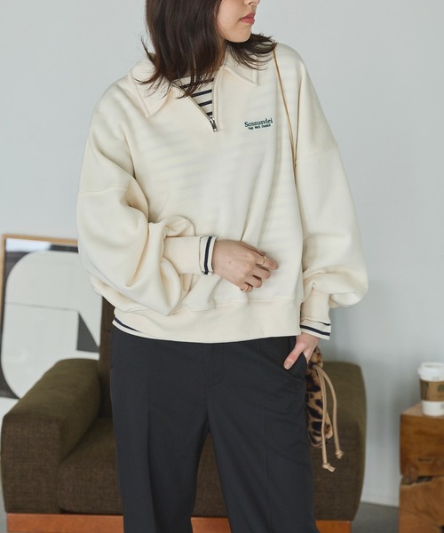 shetila(シェティラ)の「オーバーサイズ ワンポイント刺繍 ハーフジップスウェット(スウェット・レディース・アイボリー/ブラック/モカ/グレー/ネイビー・L/M)」の10枚目の写真
