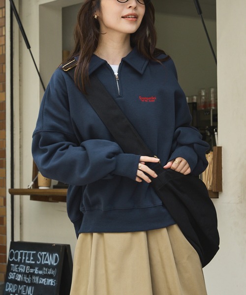 shetila(シェティラ)の「オーバーサイズ ワンポイント刺繍 ハーフジップスウェット(スウェット・レディース・アイボリー/ブラック/モカ/グレー/ネイビー・L/M)」の20枚目の写真