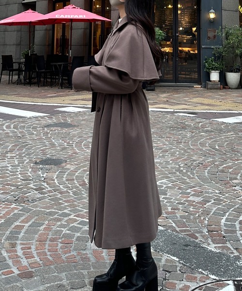 新品未使用タグ付き]hyeon/へヨンテッドケープコート／ベージュ