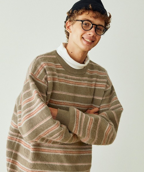 EMMA CLOTHES(エマクローズ)の「幾何学モヘアライク ジャガードニット プルオーバー EMMA CLOTHES(ニット/セーター・メンズ・ブルー/モカ/ブラック・M/L/S)」の3枚目の写真