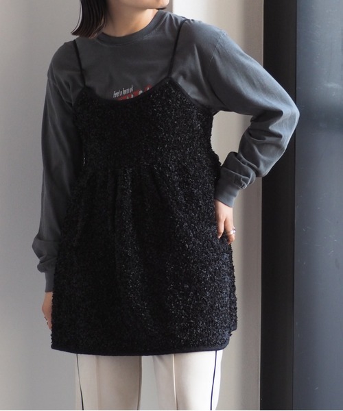 cepo（セポ）の「バックリボンフリンジミニキャミワンピース（チュニック・レディース・オフホワイト/グレー/ブラック・M）」の3枚目の写真