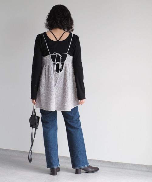 cepo（セポ）の「バックリボンフリンジミニキャミワンピース（チュニック・レディース・オフホワイト/グレー/ブラック・M）」の11枚目の写真