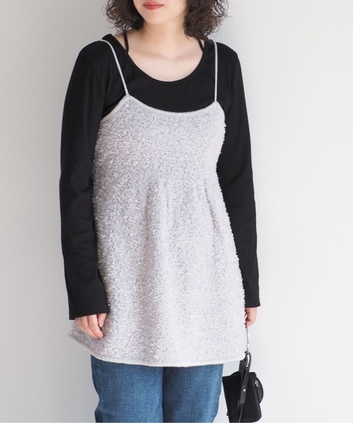 cepo（セポ）の「バックリボンフリンジミニキャミワンピース（チュニック・レディース・オフホワイト/グレー/ブラック・M）」の4枚目の写真